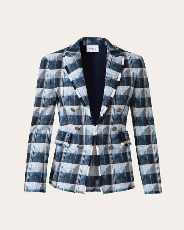 Rhombus Jacquard Denim Blazer with Double Breast Illusion